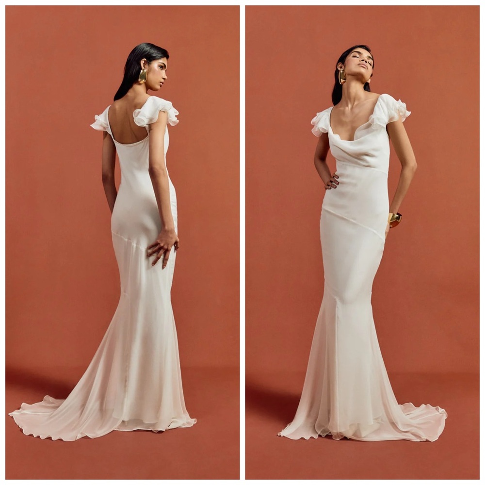 De La Vali Gaia Maxi Dress Ivory Silk Chiffon Gown Size 6